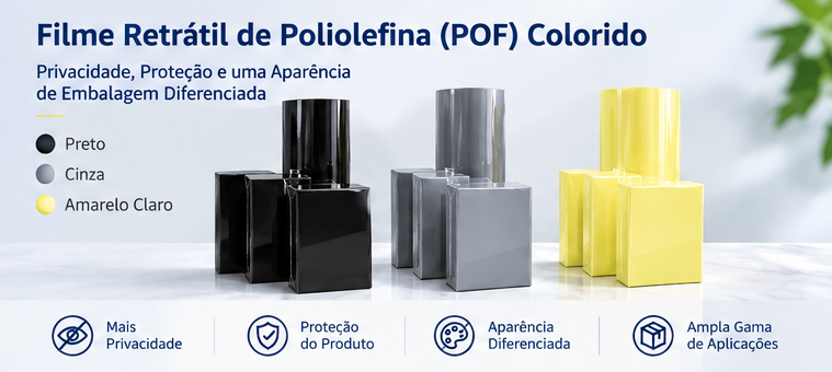 Filme Retrátil de Poliolefina (POF) Colorido: Preto, Cinza e Amarelo Claro